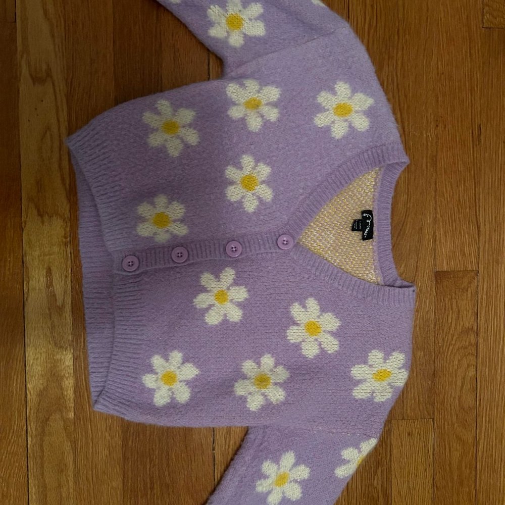 Cat and Jack purple sweater w/ white flowers (girls L/10-12)